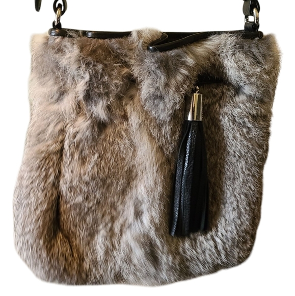 MICHAEL KORS Rabbit Fur Crossbody Bag With Silver Hardware and Black Detailing - Picture 2 of 12